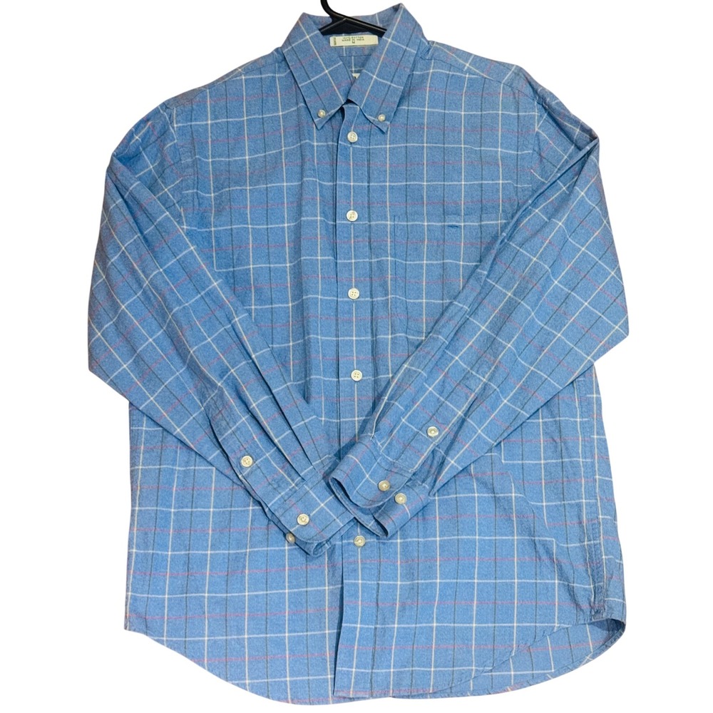 Orvis Mens Blue Plaid Flannel Long Sleeve Button Down Shirt Medium